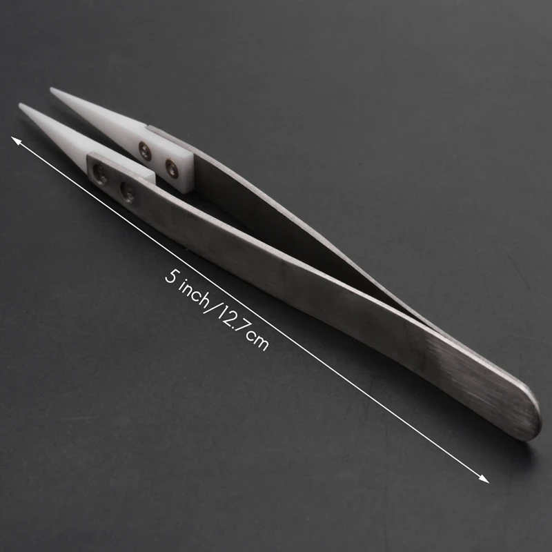 3X Ceramic Tweezers With Stainless Steel Handle Refractory Acid-Resistant Pointed Tweezers