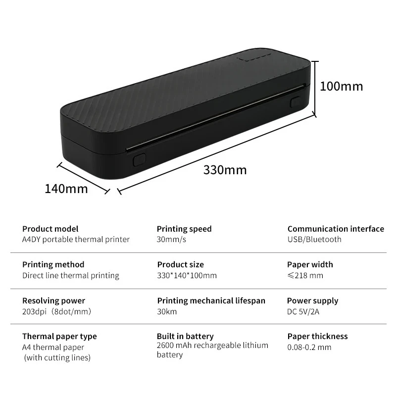 Inkless Portable A4 Thermal Printers Bluetooth PDF Excel Word Document Printing Machines Paper Roll For Office Work Home Schools