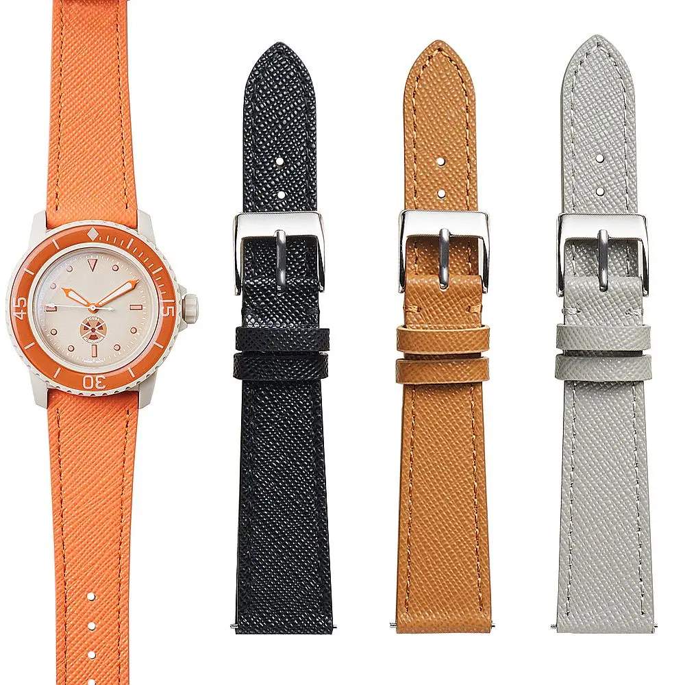 Palm Pattern Saffiano Leather Watchband 18mm 20mm 22mm Slim Watch Strap Quick Release Soft Calfskin Watch Band Bracelet for Men