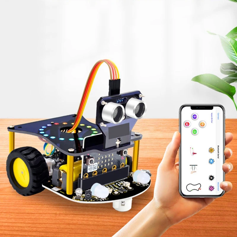 Mini Smart Microbit V2 Robot Car, Micro:Bit Robot Car Kit, Brinquedos de Programação Gráfica, DIY Eletrônico, Sem Bateria