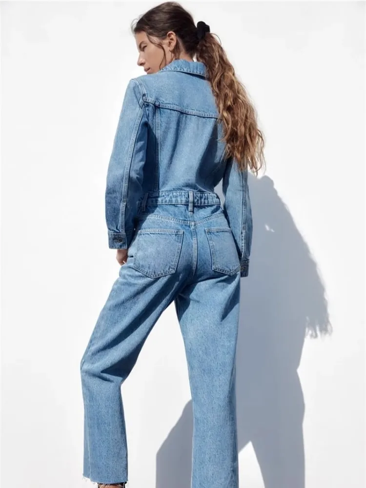 الخريف الأوروبية والأمريكية دعوى طوق جيب سليم مستقيم الساق السراويل الأزرق الدنيم بذلة المرأة الربيع و