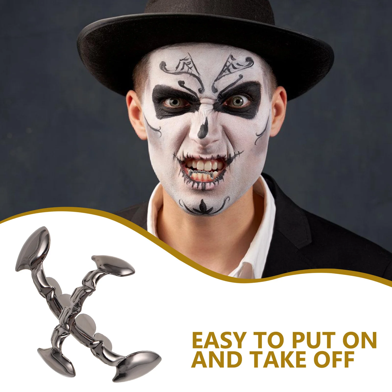 2Pcs Reusable Washable Hip Hop Teeth Grills Halloween Party Fake Teeth Caps Exquisite Workmanship Fashion Accessory