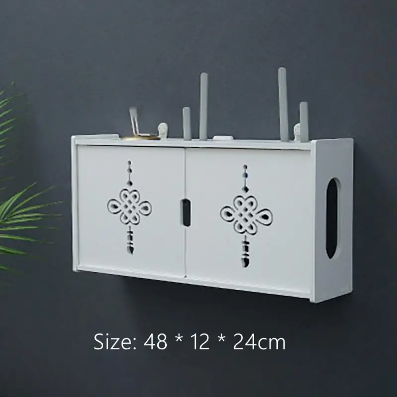 Wall Hanging Plug Storage Box Wireless Wifi Router Storage Box Wooden Box Free Punching Router Cable Organizer Home Decor