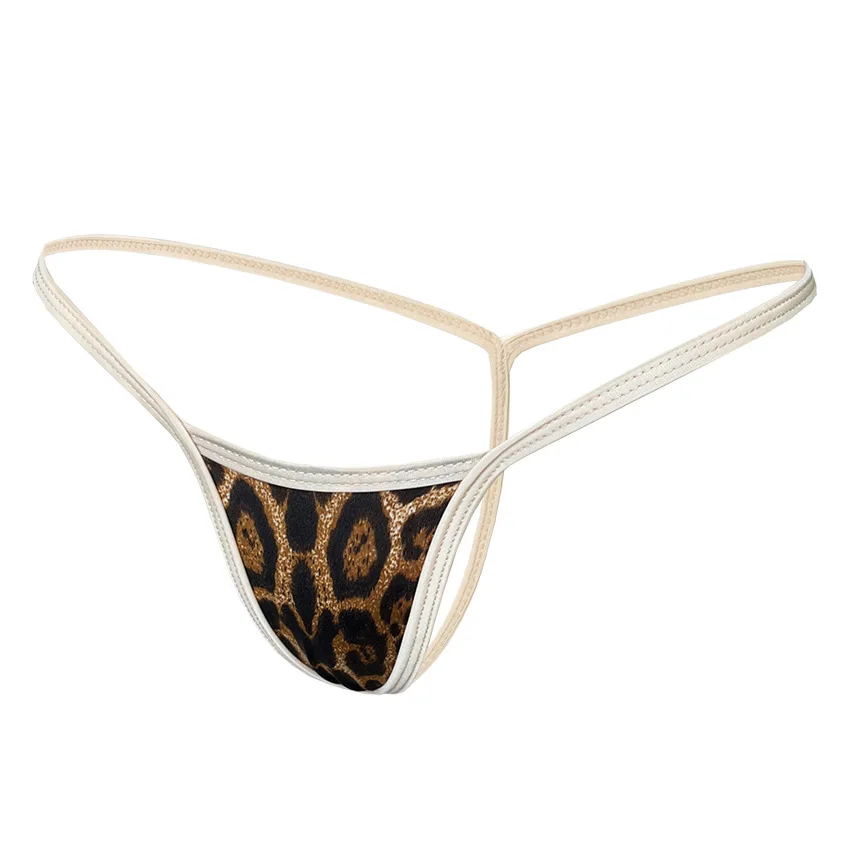 Leopard Print Women Mini T-back Panties, Low Rise Thin Strap Single Layer Comfort Female Thong Underpants