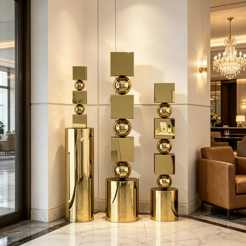 Hotel Lobby Landscape Decorative Sculpture, Stainless Steel Stone Decoration at the Door Pool, Waterscape, Large Floor Art
