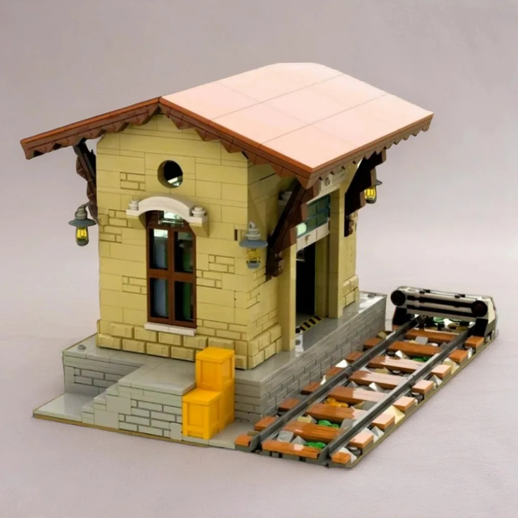 

977 шт. MOC железнодорожный склад поезд строительные блоки пластиковая рождественская игрушка подарок образовательный творческий STEM STEAM обучение