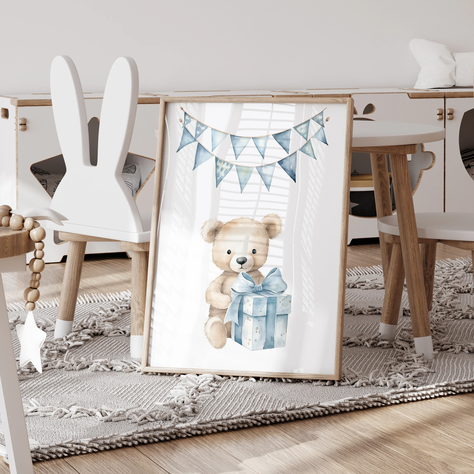 3pcs Personalized Custom Name Cartoon Bear Wall Art Print Picture Canvas Poster Painting For Living Child Room Home Decor