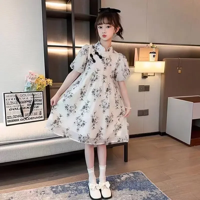 الأطفال الأميرة النمط الصيني فيستدو في سن المراهقة 10 11 12 سنة موضة طفلة فستان الصيف عادية الاطفال الشيفون شيونغسام فساتين #6