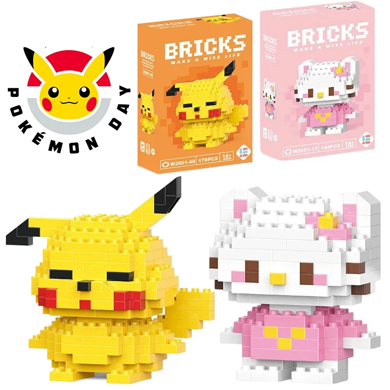

Строительные блоки Pokemon Pikachu lega Psyduck Sanrio Hello Kitty, фигурка Куроми, модель мультяшного персонажа, игрушка для детей, подарки