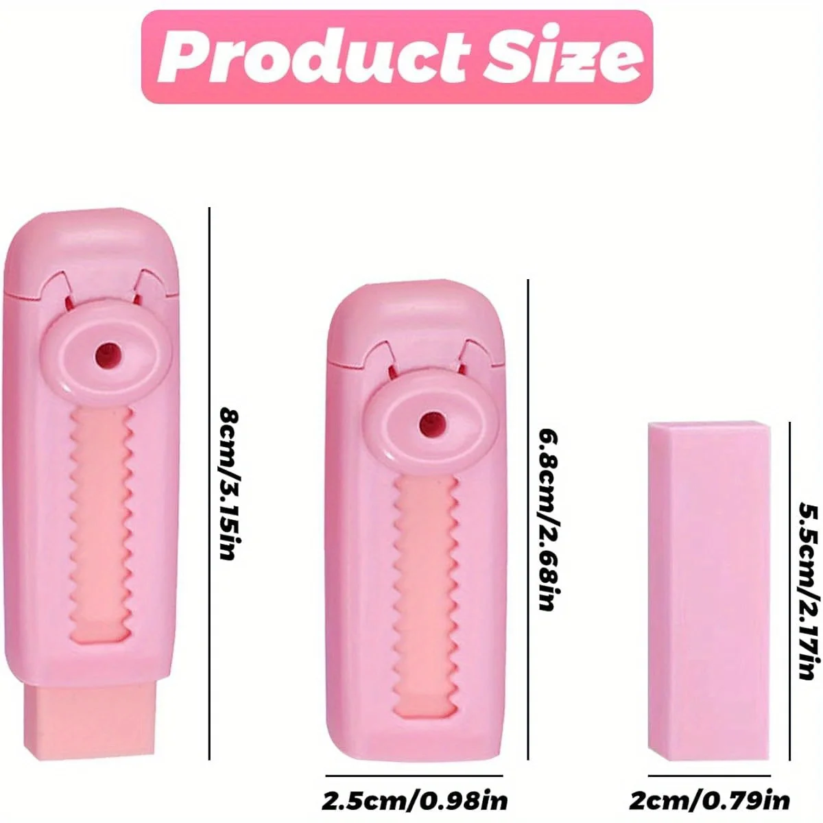 4-pack extendable pencil eraser set, made of soft rubber and PVC material, rectangular design, adjustable length