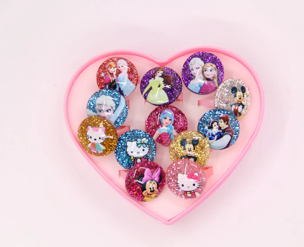 12Pcs Frozen Princess Ring Set Elsa Anna Princess Toy Ring Girls Cartoon Gemstone Ring Set Jewelry Kids Birthday Gift