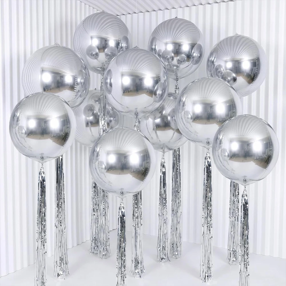 10 Stück Metallische Goldfolien-Ballons mit Quastenenden 22 Zoll 4D Runde Ballons Lametta-Folien-Fransenvorhang für Hochzeit Geburtstag Dekoration – Detail 11