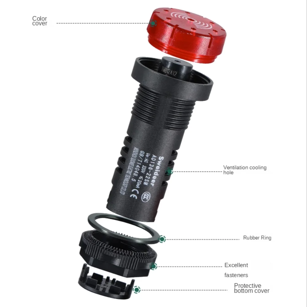 Led Indicator Light AD16-22DSM Warning Buzzer12v 24v 220v 380V Hole 22MM 16MM Alarm Light with Intermittent Sound