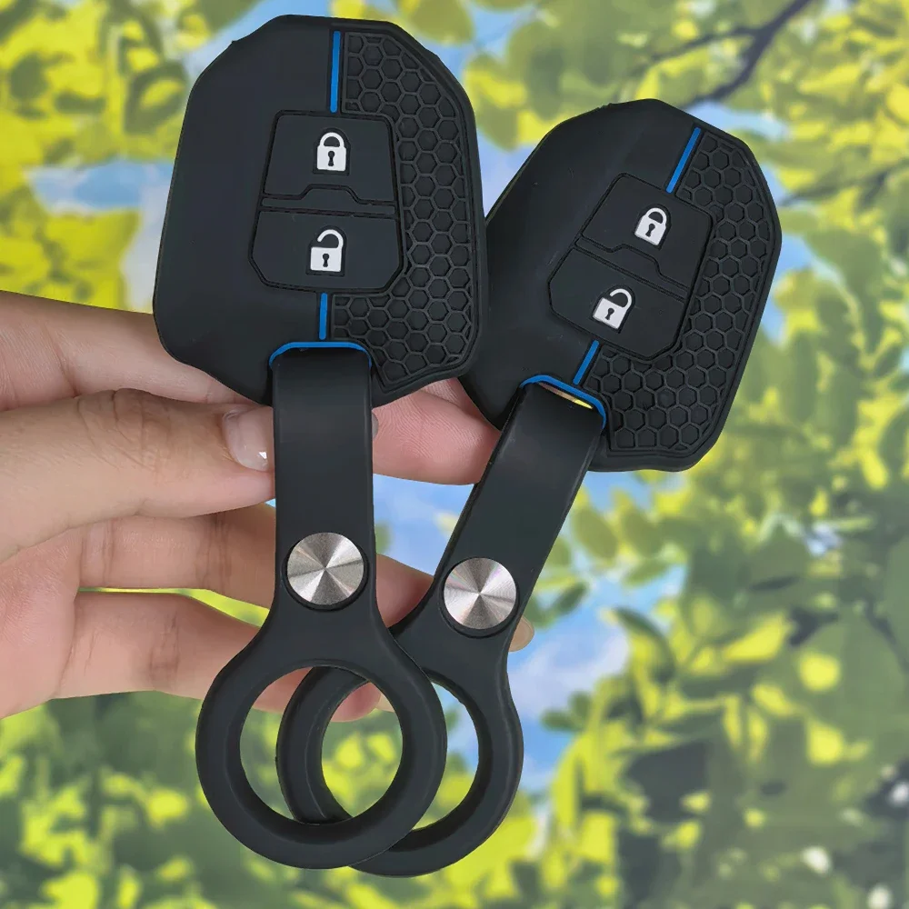 Honeycomb Sport‑Stripe Key Case With Keychain For Isuzu D Max Mu‑x V‑Cross Truck 2‑Button Silicone Car Fob Protector