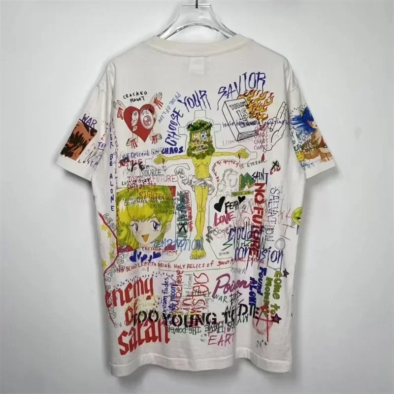 Saint Michael Oversized T-Shirt Men Women 1:1 Top Quality Pure Cotton Casual Cartoon Graffiti Print T Shirts