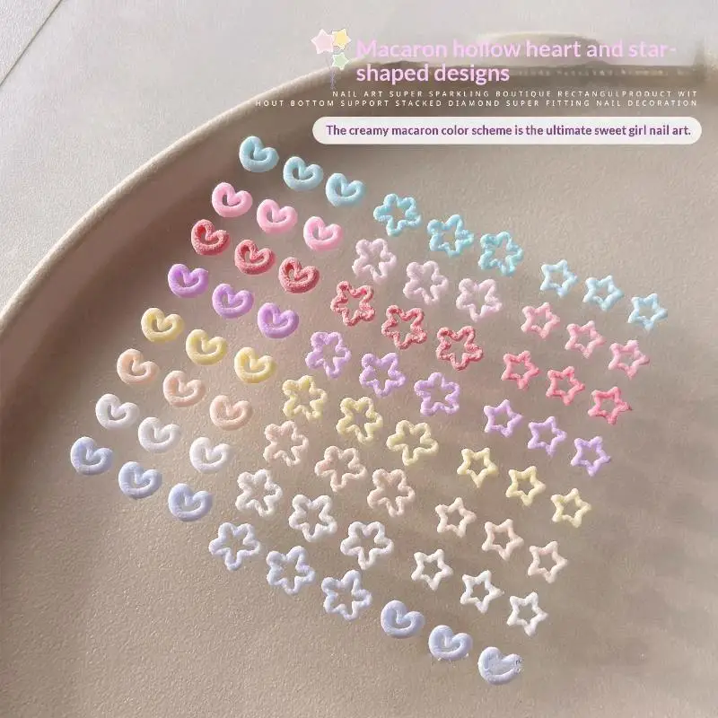 50Pcs Macaron Hollow Heart Star Flower Nail Art Charms Mixed Design Nail Art Decorations Charms DIY Jewelry Nails Accessories