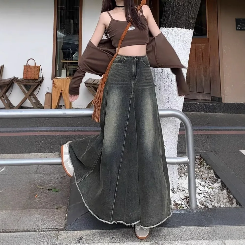 Women Denim Skirts Solid Skirt A Line Button Pocket Ankle Length Zipper Fly Empire Waist None Strech Casual Loose 2026 Autumn