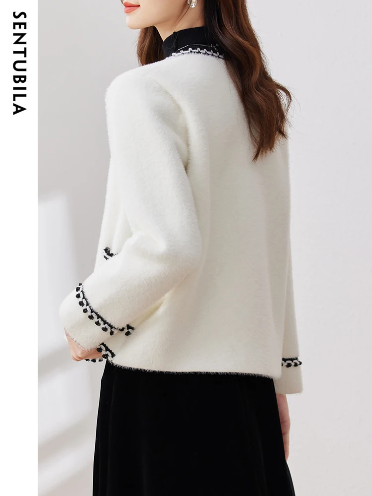 SENTUBILA Elegant Cardigan Women V Neck Knitted Sweater Autumn Winter Long Sleeve Knitwear Jacket Tops Female Outwear W33W48855