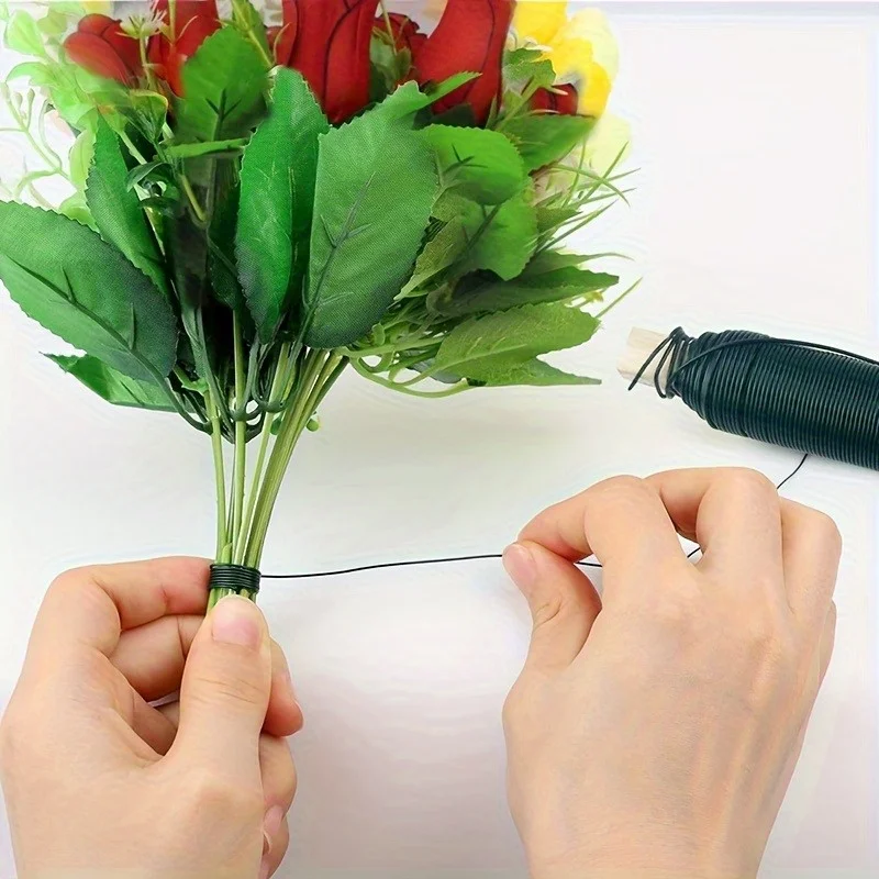 5pcs 35m Green Metal Tying Wire Flower Wrapping Line for Wooden Sticks,Suitable for Plant Training and Floral Arrangement