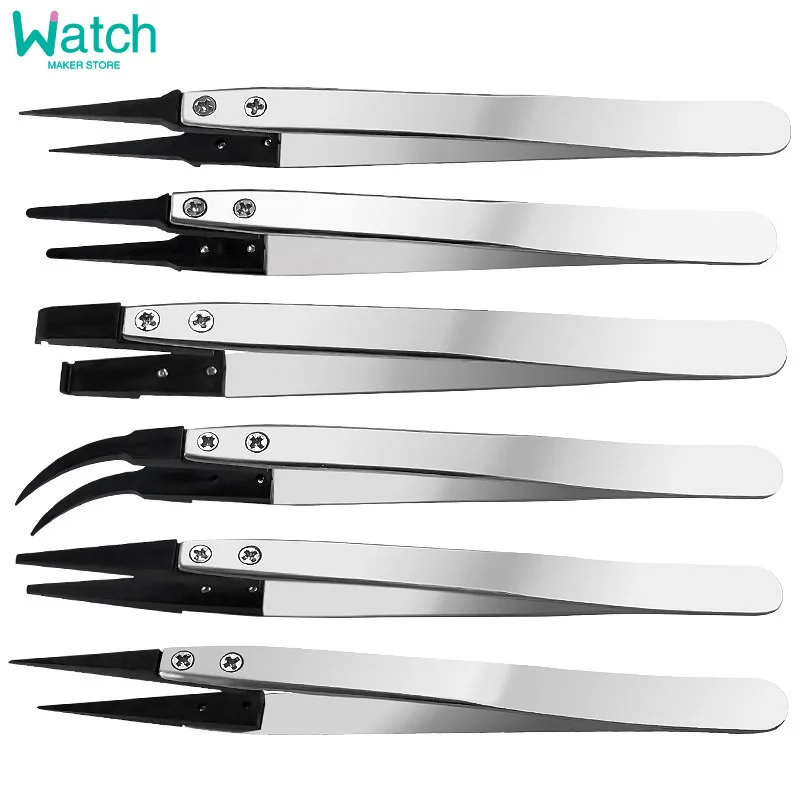 1/2 // 5 قطعة ساعة الأيدي تركيب العمل الملقط مستقيم الكوع مقبض الفولاذ الاستاتيكيه ملاقط بلاستيكية ESD-259A ESD-7A