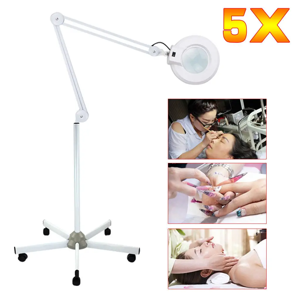 22W 5x Dioptric Magnifying Lamp w/Wheel & Adjustable Stand  Cold Light for Cosmetic Tattoo Beauticians Dentists EU plug