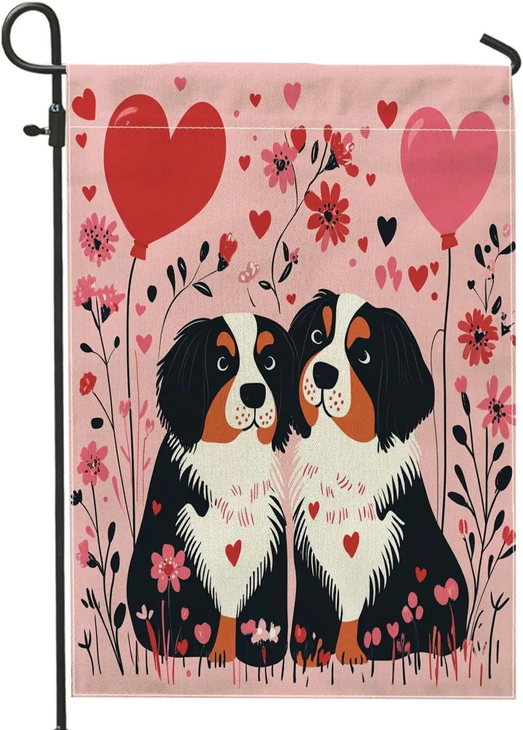 Valentine's Day Bernese Mountain Dog Garden Flags 12x18 Inch for Outside, Fun Couple Puppy Standard Vertical Linen Flags LLO uui