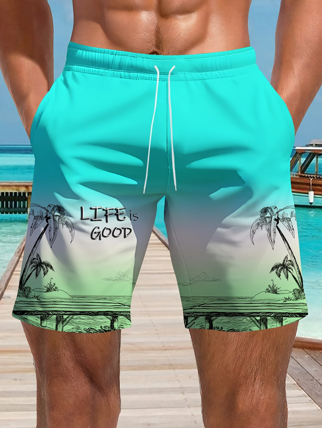 

Мужские гавайские плавки с 3D градиентным принтом пальмы, пляжные шорты, быстросохнущие спортивные шорты для отдыха на открытом воздухе, модные мужские шорты