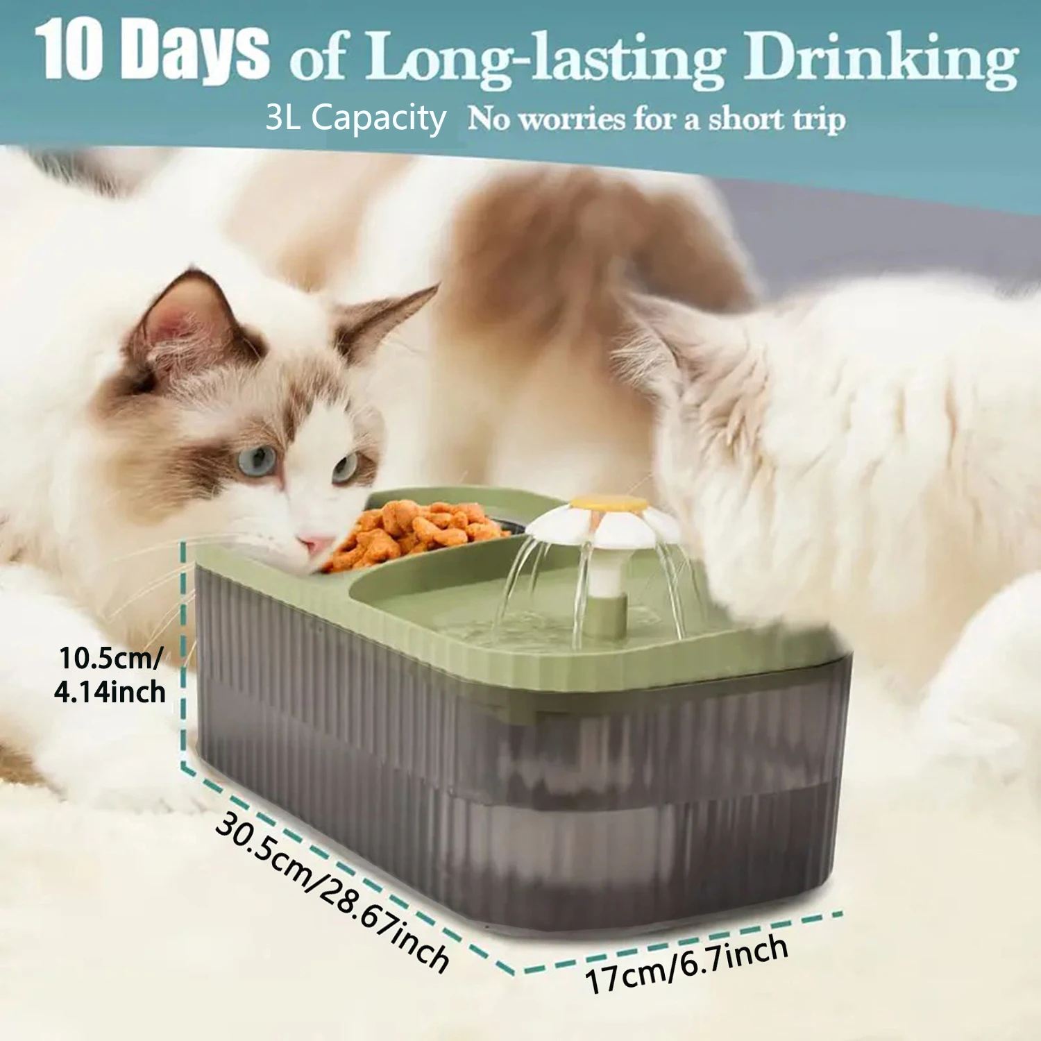 Electric Drinking Water Elevator With Stainless Steel Food Bowl,Super Quiet Automatic Feeding & Watering Supplies For Cats &