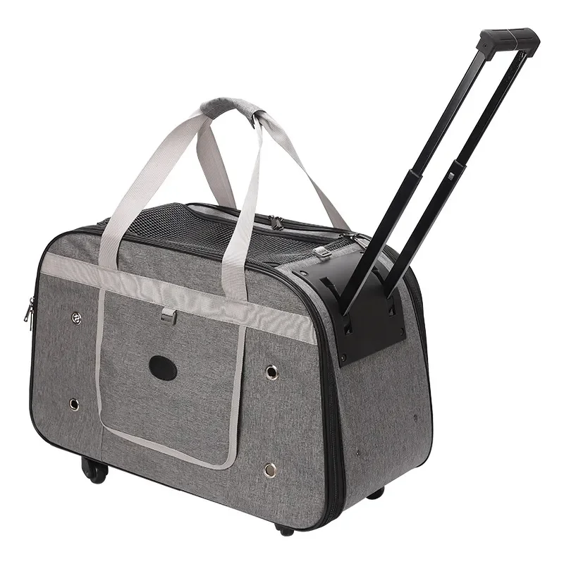 Breathable Pet Carrier Backpack for Small Dogs Corgi Shiba Inu Large Capacity Portable Travel Trolley Case with Wheels