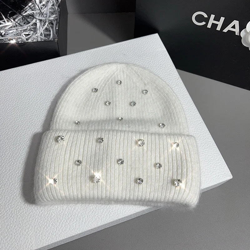 أرنب قبعة صوف قبعة حجر الراين ديكور دافئ سميك شتاء الخريف المألوف تنوعا الأنشطة في الهواء الطلق التنقل اليومي