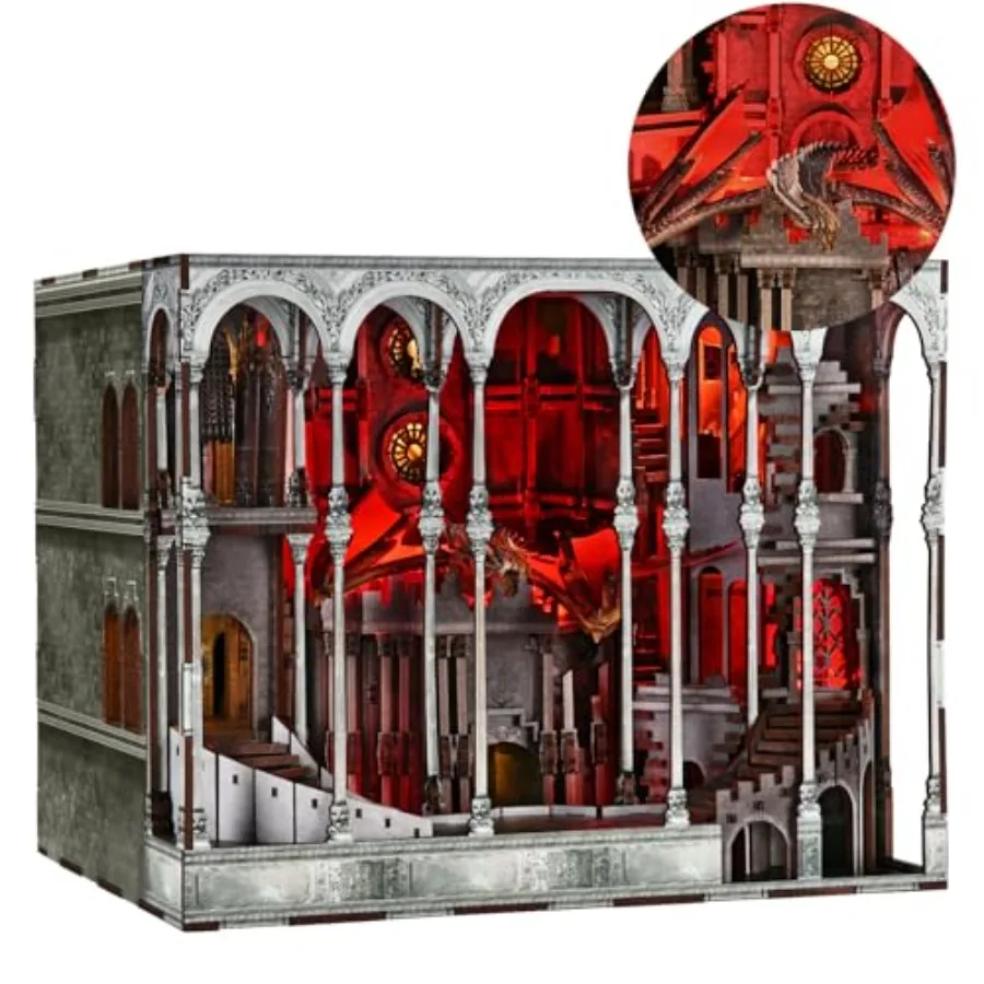 

DIY Miniature House Dollhouse Kit for Adult and Teens Booknook Bookshelf Decor Ember Castle Model with LED Light Wooden Craft K