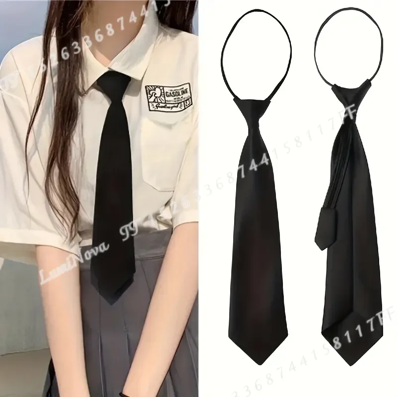 Simple Detachable Black Satin Necktie Unisex Casual Uniform Accessory JK Shirt Matching Elegant Smooth Durable Fabric Hand