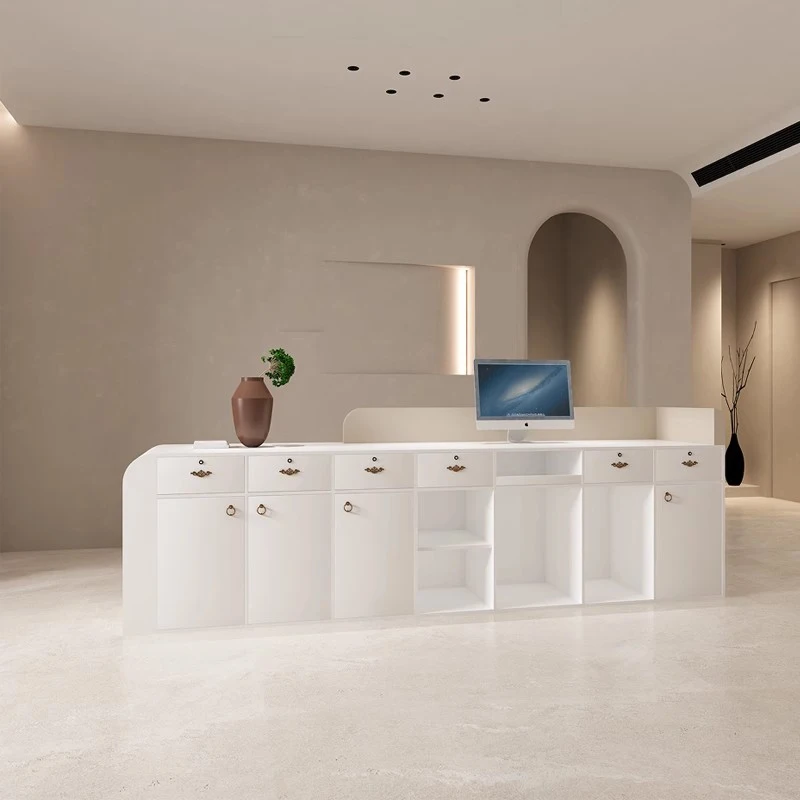 

Hotel Cash Reception Desk Gym Front Drawer Wood Store Shop Reception Desk Modern Counter Comptoir Coiffeur Luxury Furniture