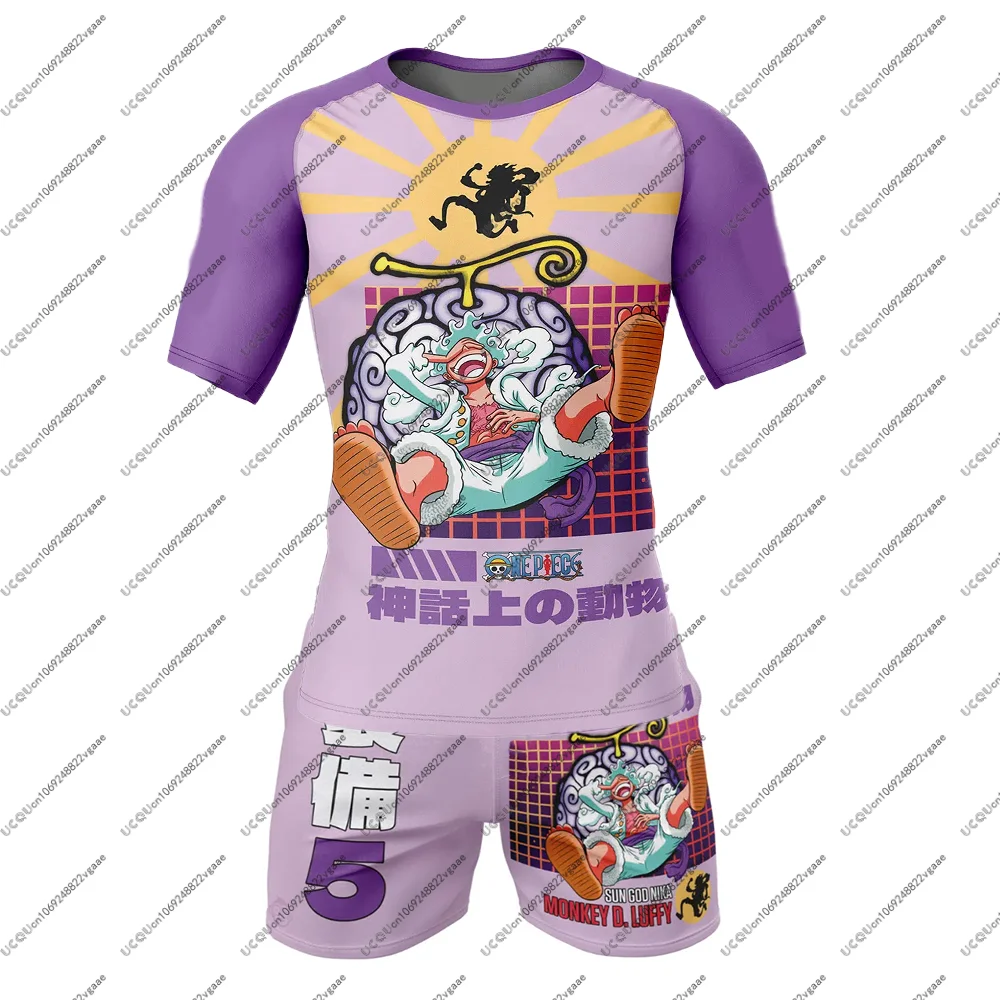 Jungen Männer Luffy Gear 5 One Piece Sportswear T-Shirt Top Shorts Hosen Rash Guard Kompression T-Shirt Hosen Brasilianisches Jiu-Jitsu Gym