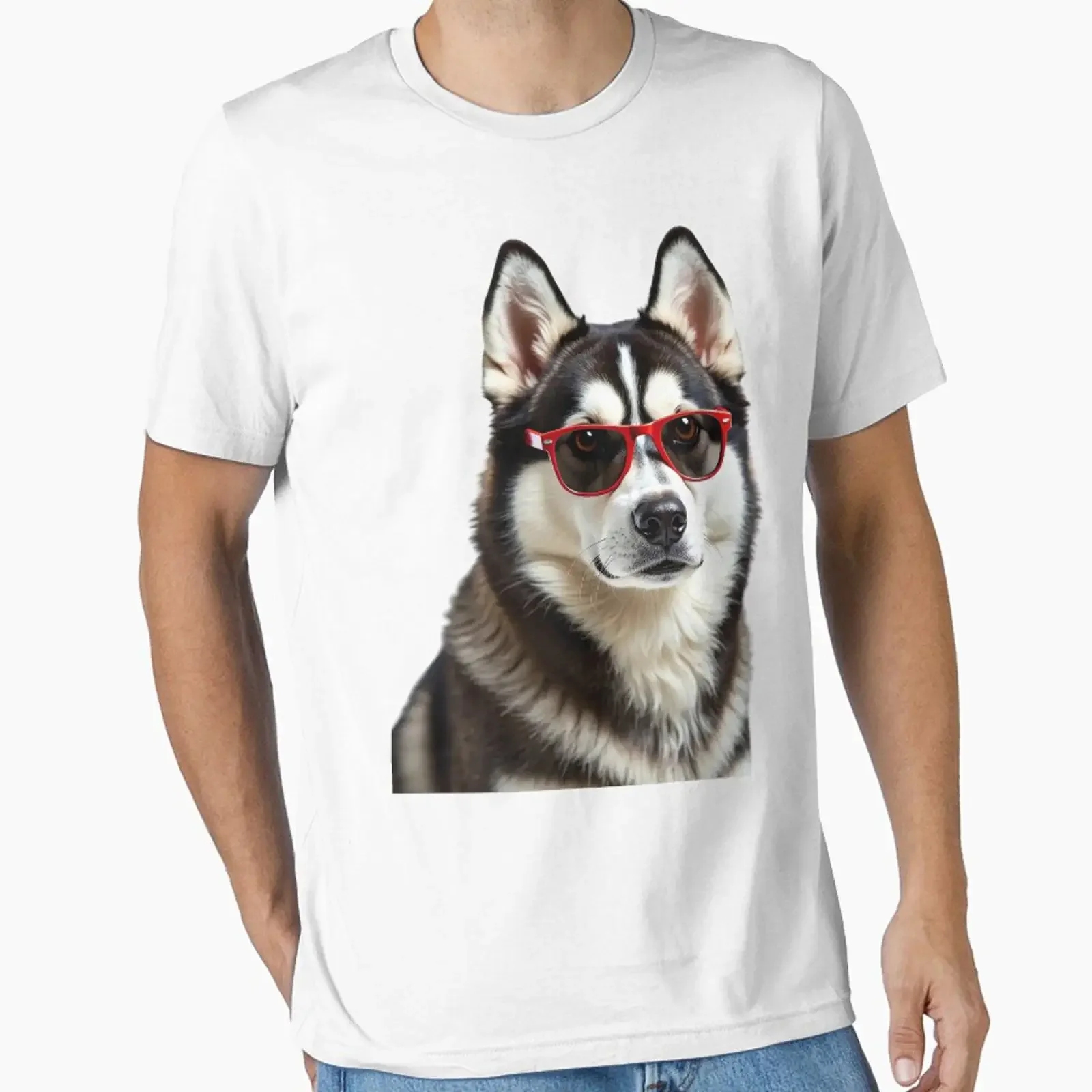 Funny cool Siberian Husky dog wearing sunglasses designed and sold by LazyOwlStore vintage Washed fashion Unisex graphic