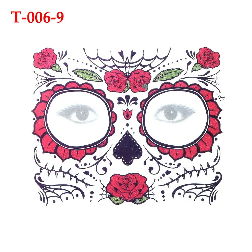 Pop Face Decal Waterproof Temporary Tattoo Stickers Facial Makeup Day Of The Dead Halloween Dress up