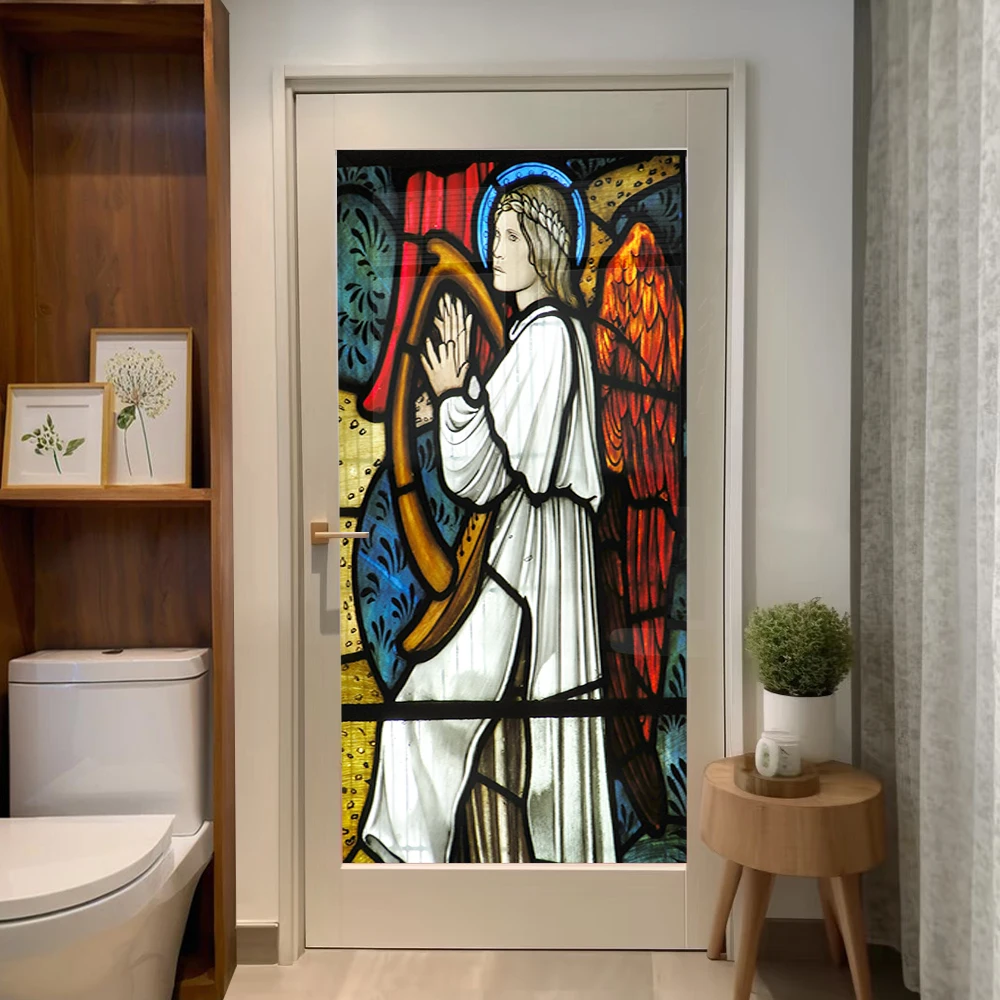 Church Stained Glass Decals Window Film Privacy Heat Insulation and Anti UV Blocking Static Cling Window Sticker for Home J61