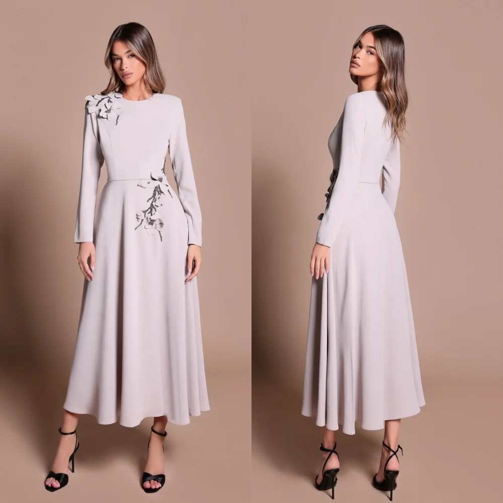 

Customized Jersey Applique O-Neck A-line Midi Dresses Bespoke Occasion Party Mother Of The Bride Gown Classic Elegant Formal
