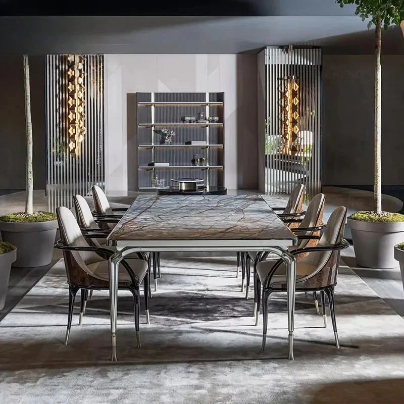 #Dinning Room Furniture Italian Large Marble Artificial Dining Table Set