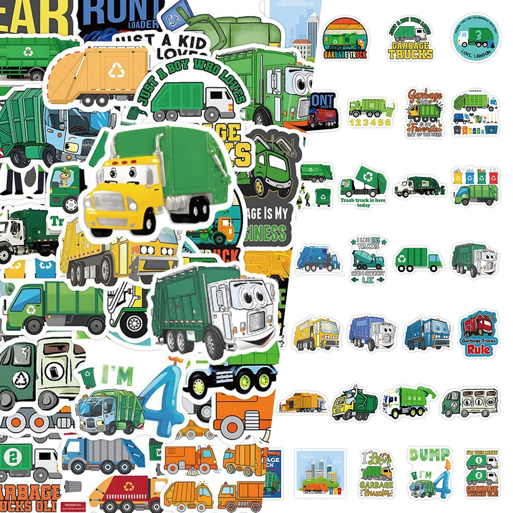 

10/30/60pcs Funny Garbage Truck Engineering Vehicle Stickers Cartoon Sticker Scrapbook Phone Stationery Classic Kids Toy Decals