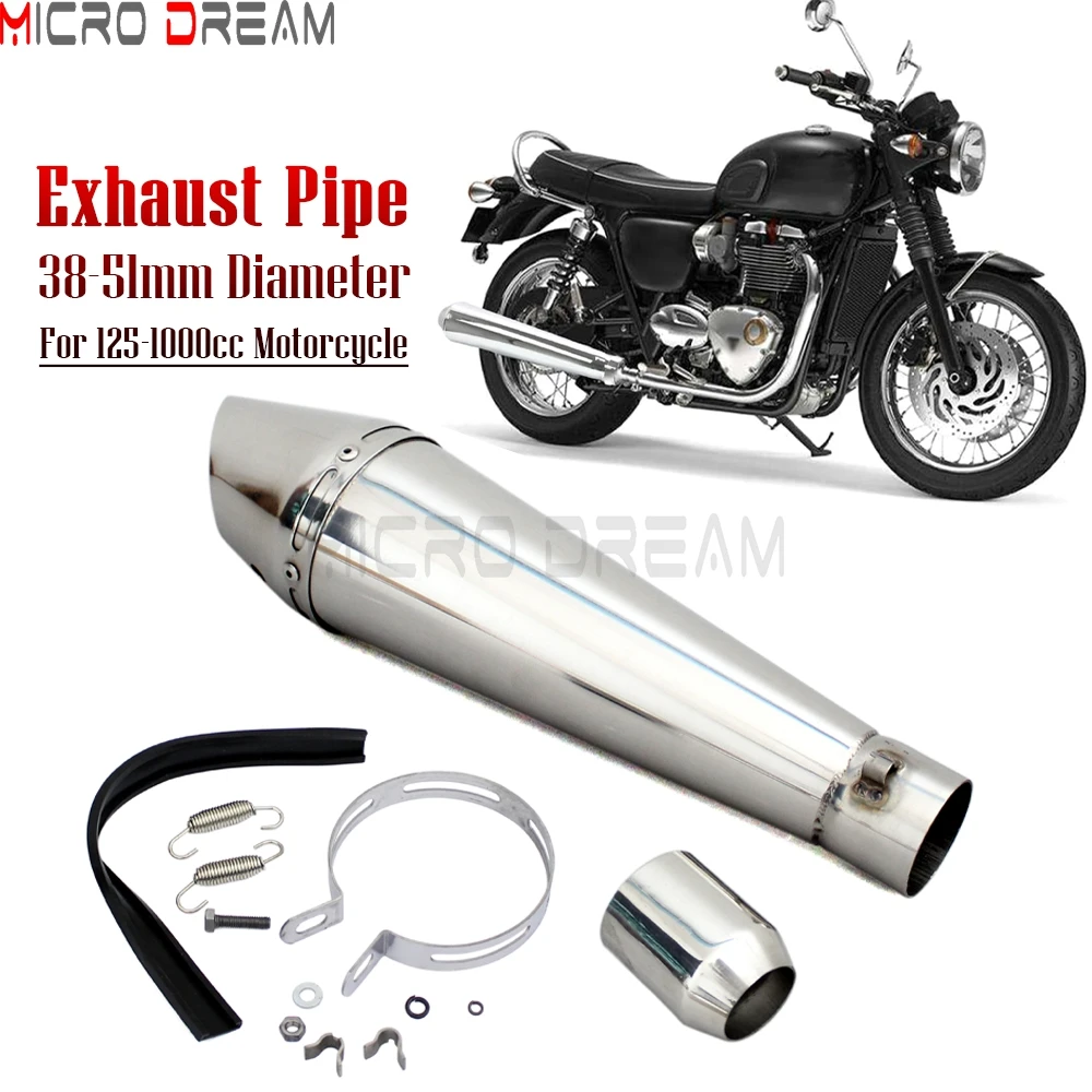 Tubo de escape Universal para motocicleta, tubo silenciador de escape de 38-51mm para carreras de 125-1000cc, bicicleta de calle, deporte, ATV, Cafe Racer