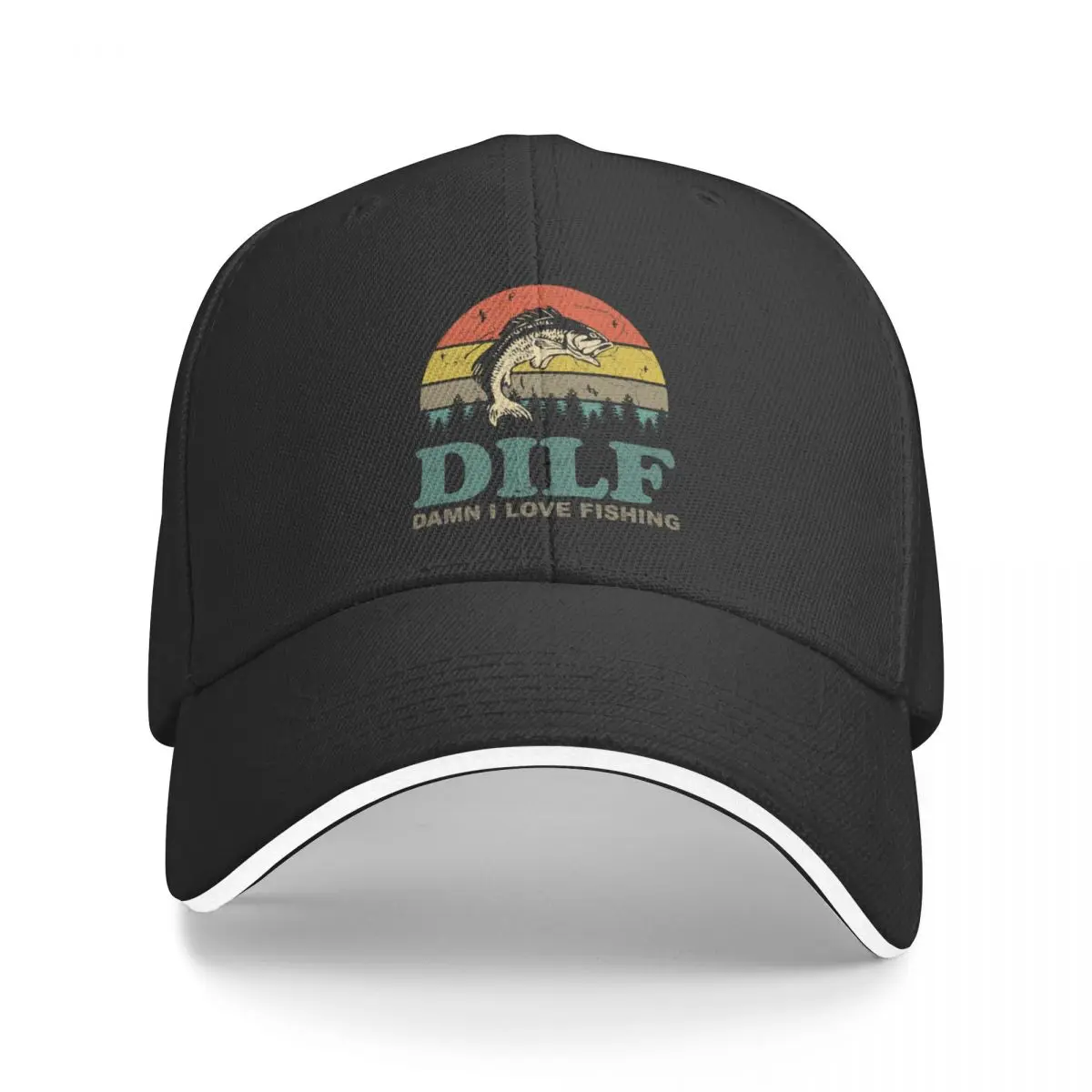 DILF Damn I Love Fishing Retro Vintage Sunset Funny Fishing Gift Baseball Cap Rave Cosplay Men Golf Wear Women's