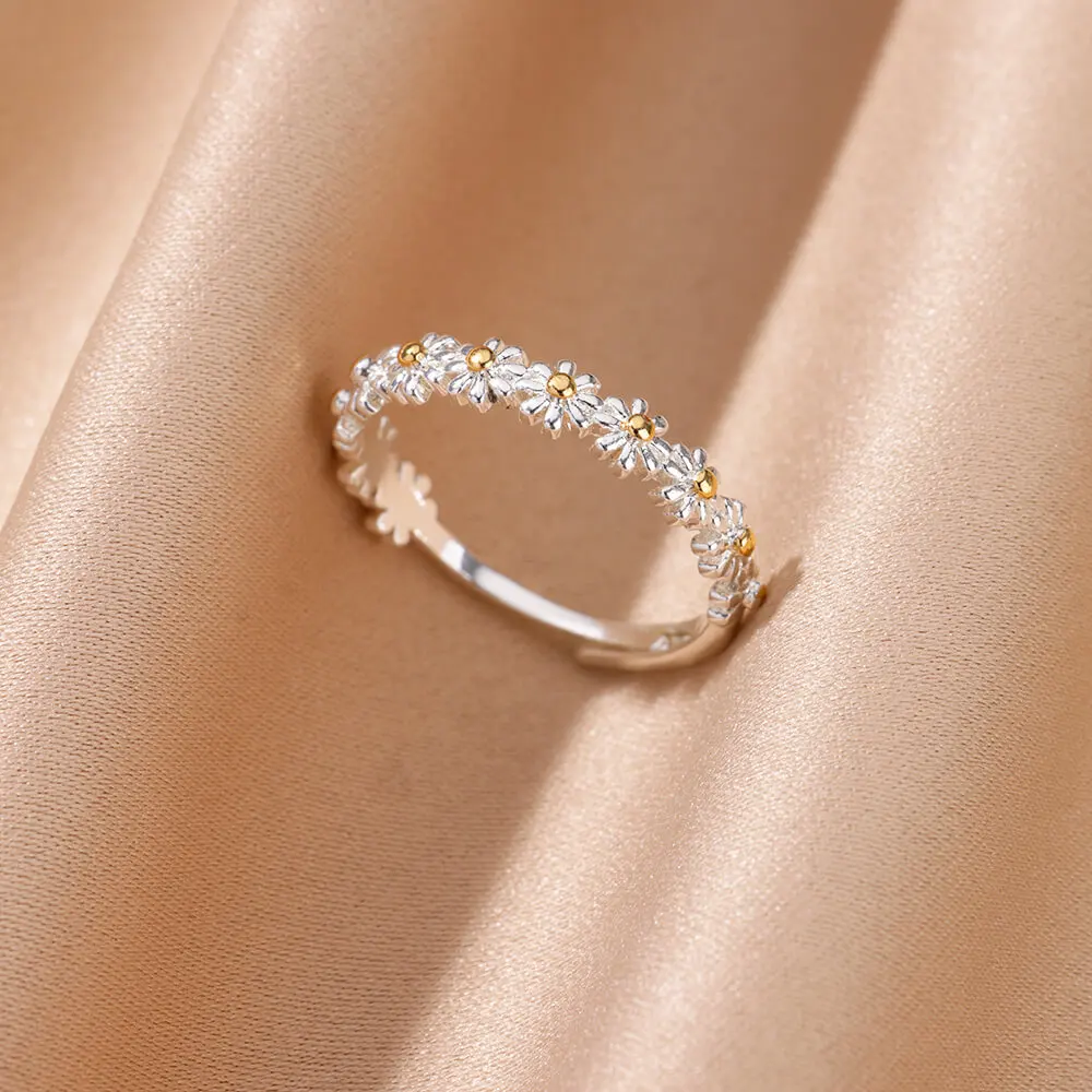 Women's Vintage Daisy Adjustable Open Cuff Flower Ring