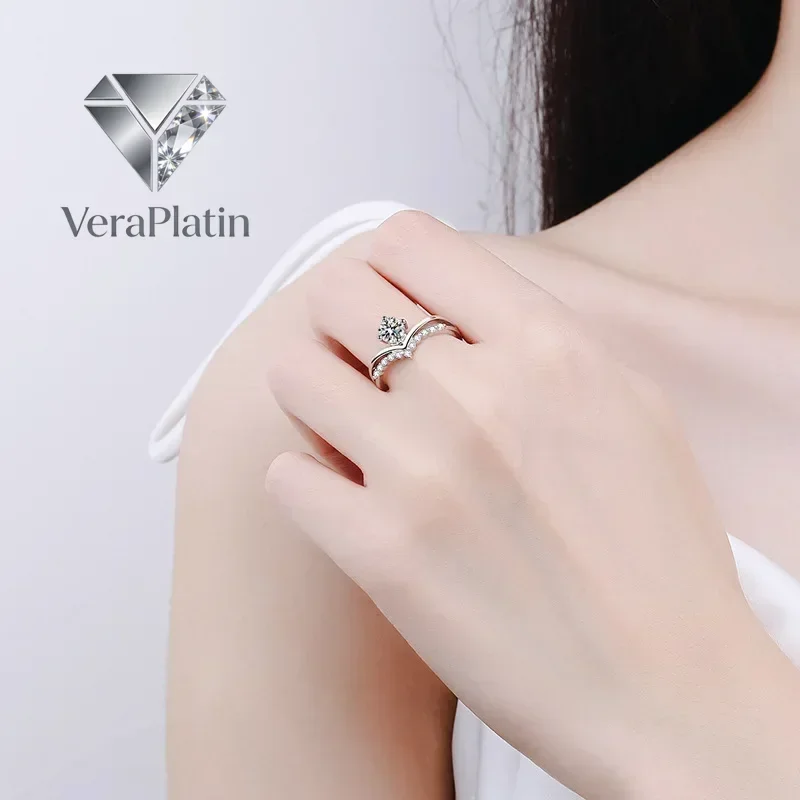 

VeraPlatin Engagement 18K White Gold Wedding Band Women Birthday Gift 0.5CT Moissanite Diamond Girl Valentine's Day PT950 Platin