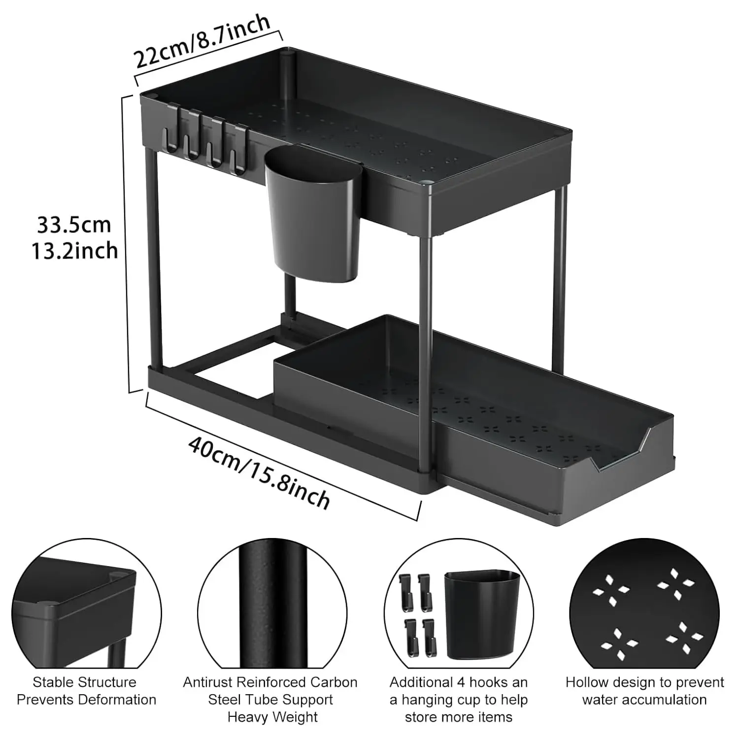 Under Sink Storage Holder 2 Tier Under Bathroom Cabinet Organizer  Multi-Purpose Storage Shelf for Bathroom Kitchen ( 2 Pack)