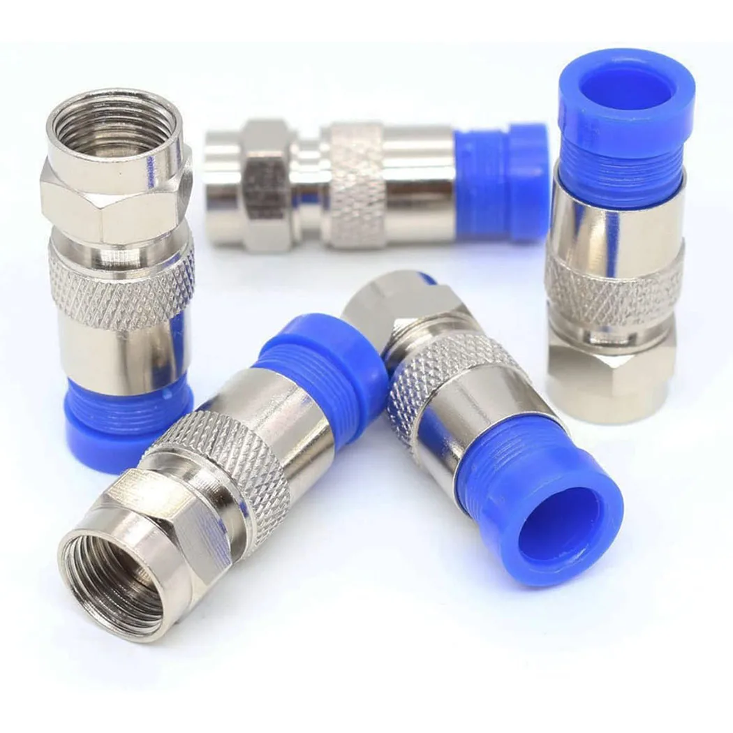 10pcs RG6 Compression Connectors RG6 F Type Connector Coax Coaxial Compression Fitting Waterproof Connection Blue image 2