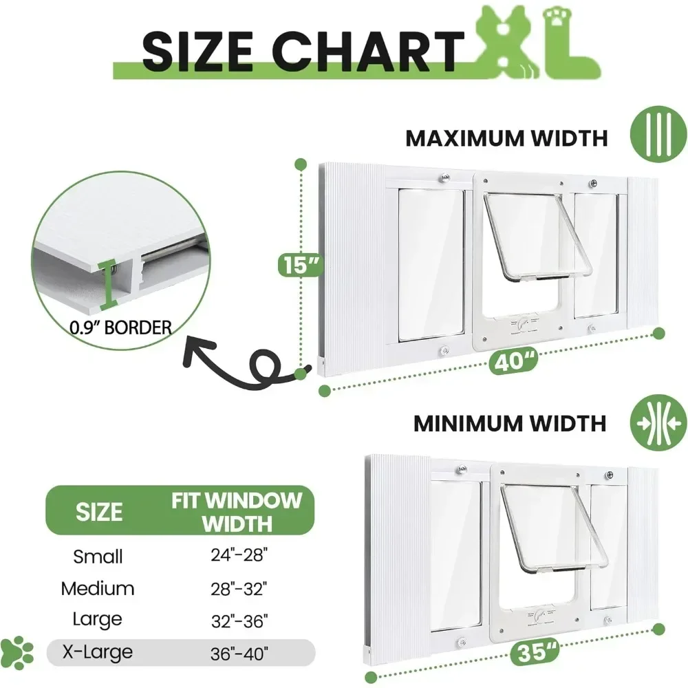 Hot-sellingFull-Size Window Pet Door for Cats & Small Dogs, Fits 36-40 Inch Windows, Quick-Fit Insert with Magnetic Closure