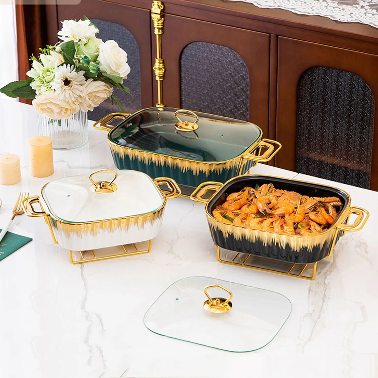 Wedding Catering Equipment Dinnerware Dishes & Plates Royal Serving Dishes Rectangle Ceramic Chafing Dish Food Warmer