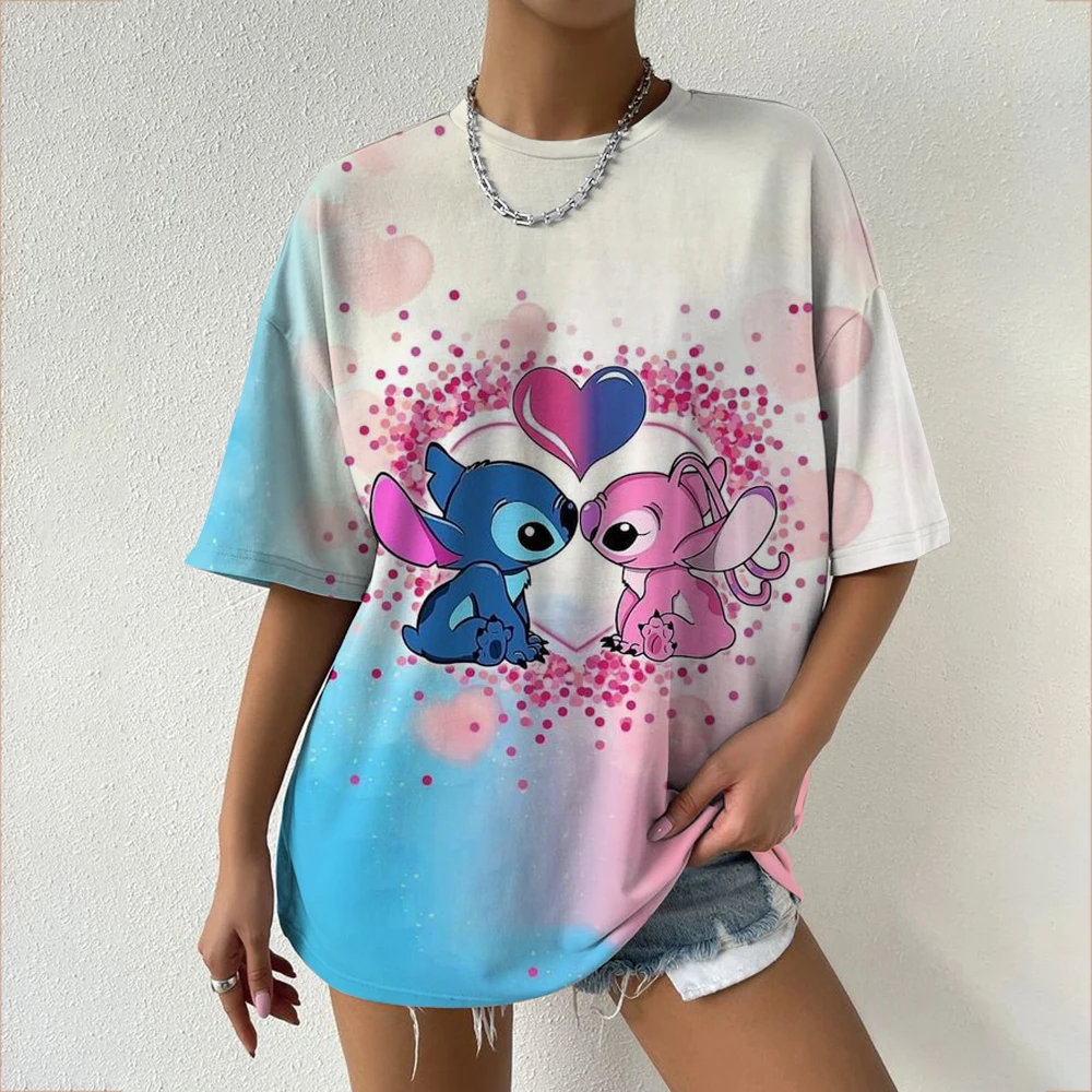 

Disney Stitch & Angel Printed Women's Oversized T-Shirt Summer Fashion Streetwear Party Outfits & Everyday Casual Use Y2k Top