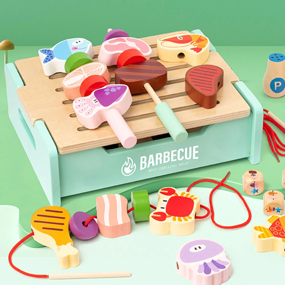 1 set 1 set houten barbecue voor kinderen Fantasiespel Educatieve keuken Simulatie kookset Kinderen Barbecue Speelhuisje